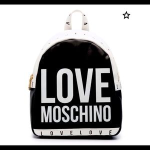 White/black all-over logo print backpack from LOVEMOSCHINO